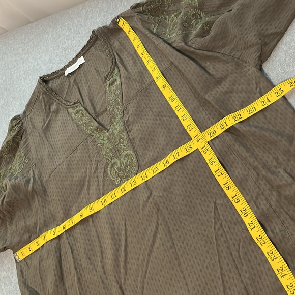 Lucky Brand Embroidered Top Womens XL Boho Olive Green Longsleeve Viscose - Picture 7 of 12